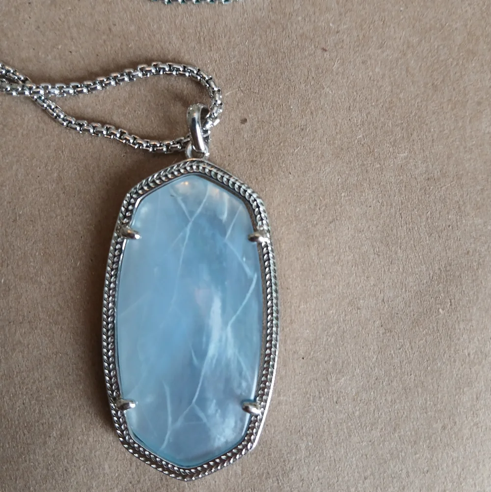 Kendra Scott Reid Silver Necklace with Light Blue Pendant Adjustable Length - Picture 3 of 5